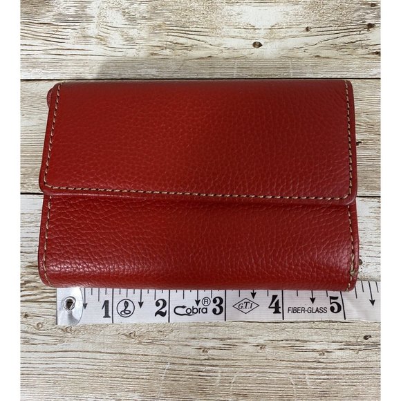 Vintage Genuine Leather Card Wallet ID Bi-Fold Lipstick Red Pebble Snap Closure - Picture 9 of 11